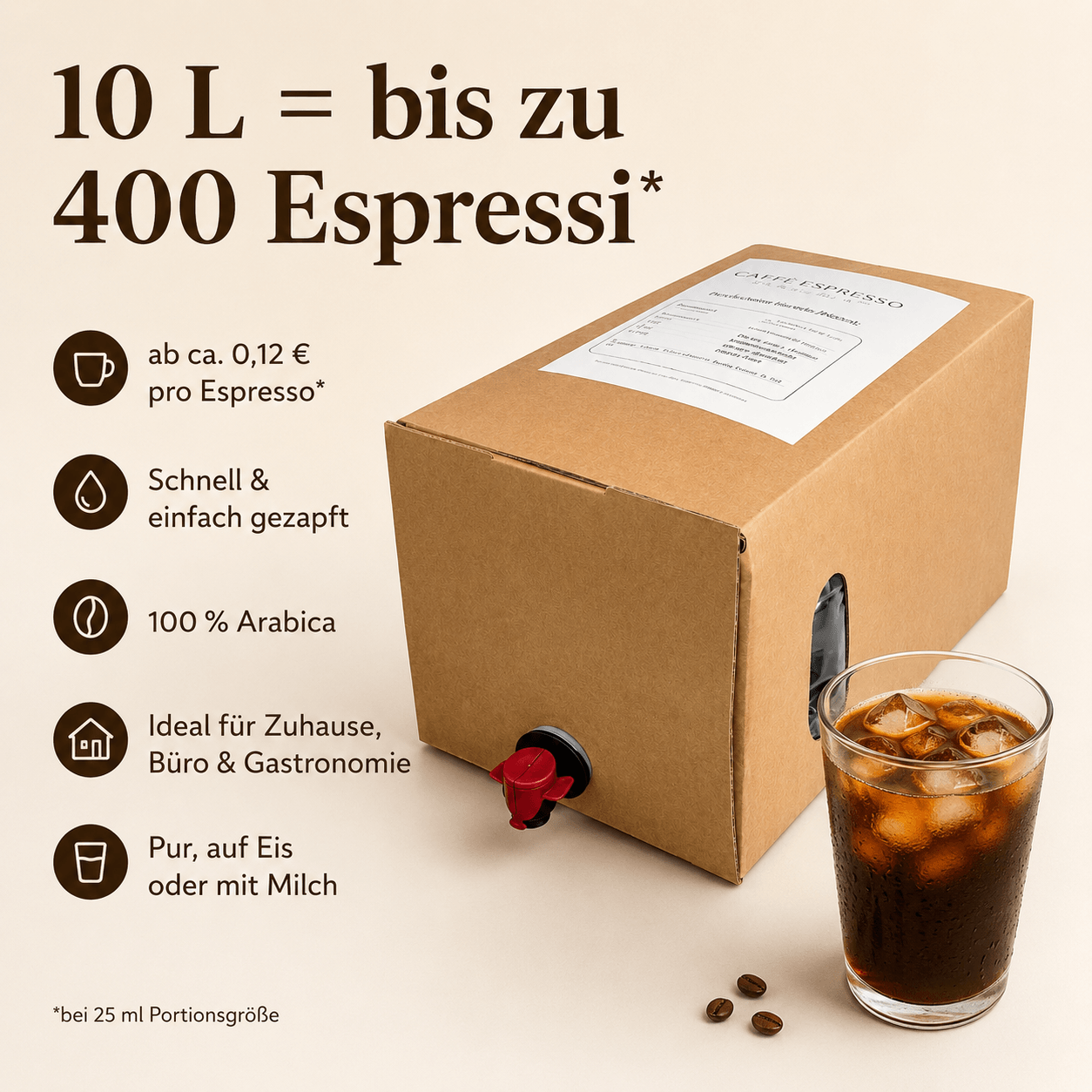 Espresso della Nonna – 100% Arabica Espresso, 10 L Bag-in-Box